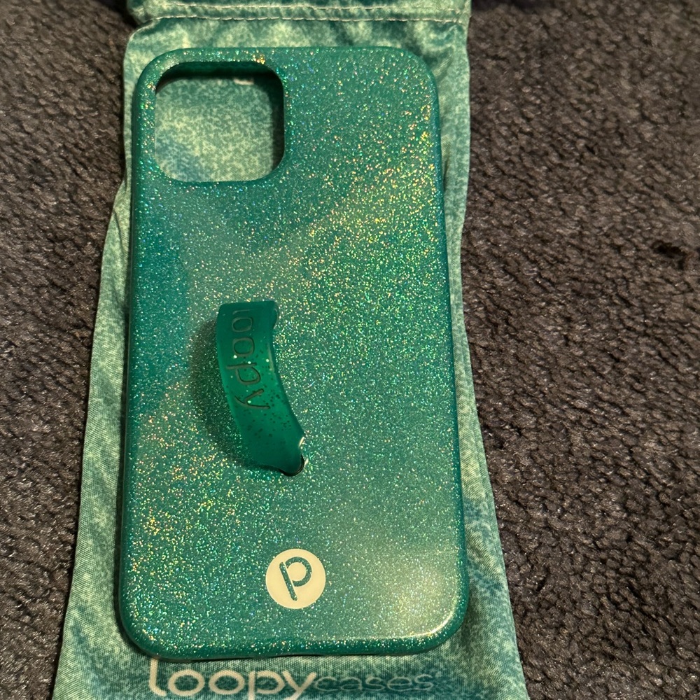 iPhone 12 green glitter loopy case